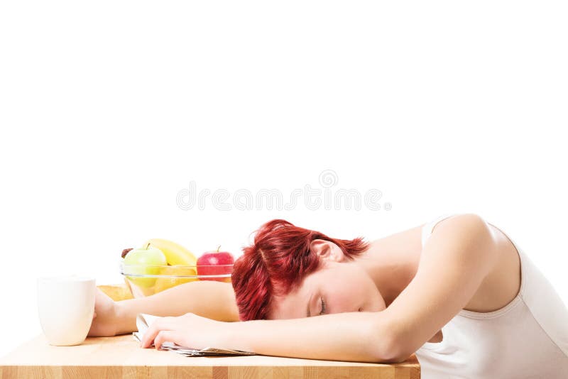 Frau, die am Frühstück schläft lizenzfreies stockbild Frau, die am Frühstück schläft lizenzfreies stockbild
