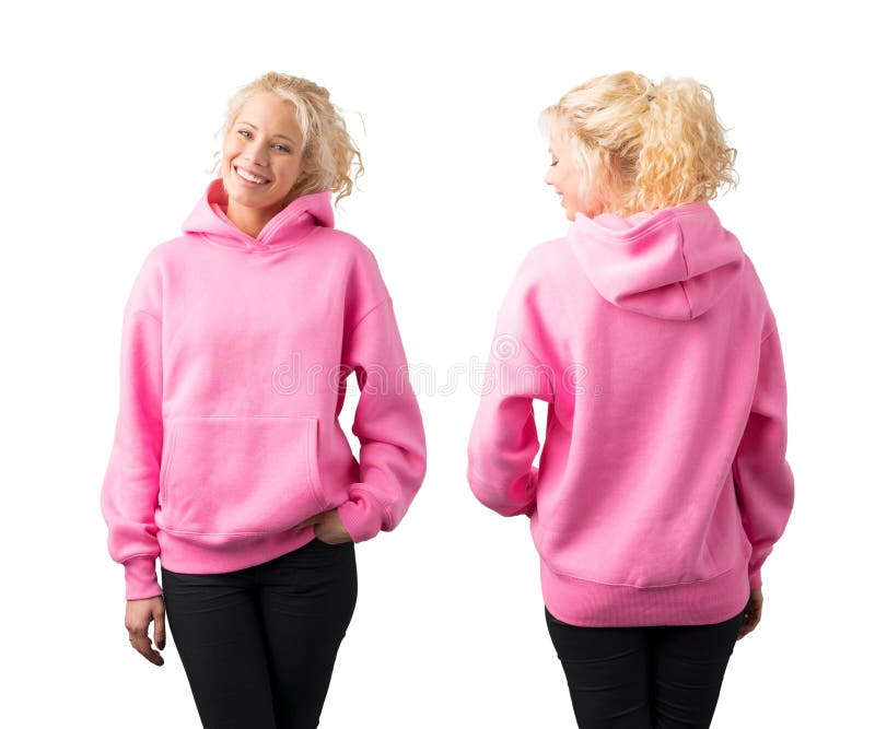 Frau, die leeren rosa Hoodie trägt stockbilder Frau, die leeren rosa Hoodie trägt stockbilder