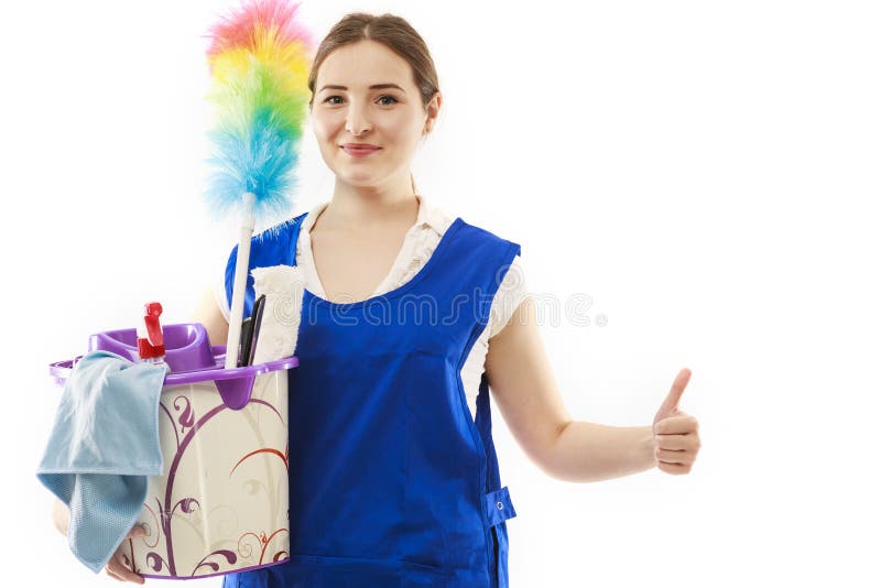 Frau endete, das sind glückliche Daumen nach einem erfolgreichen Frühjahrsputz zu reinigen. stockfotos
