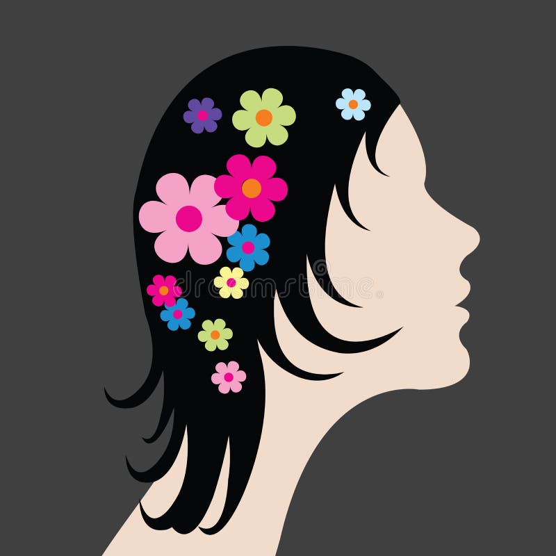 Frau mit Blumen im Haar stock abbildung. Illustration von dekorativ