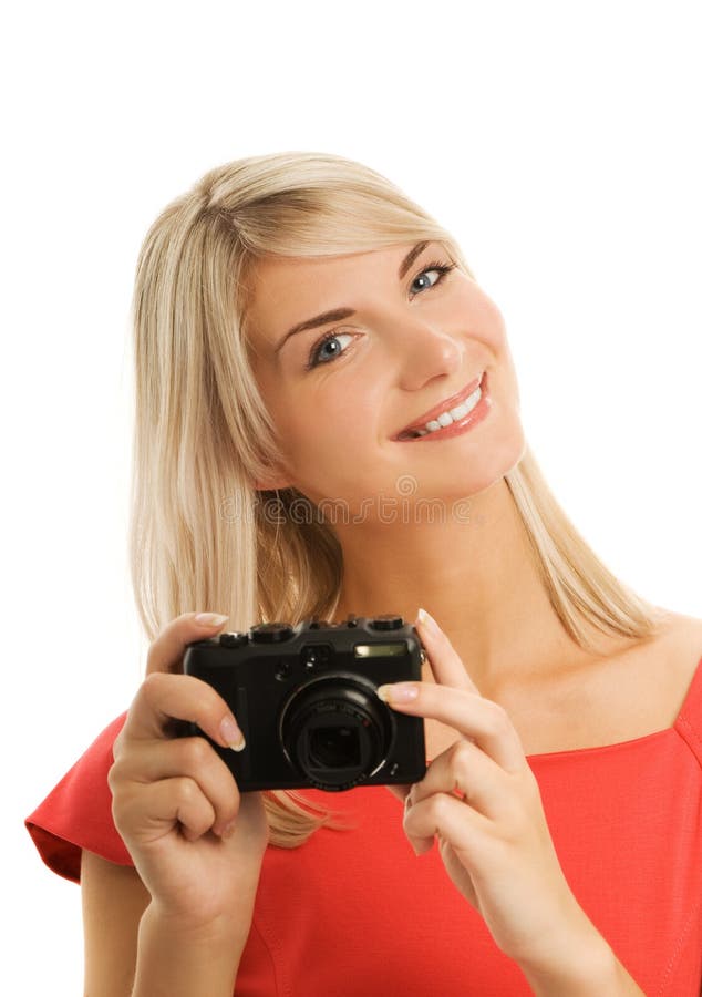 Frau mit Digitalkamera stockfotografie Frau mit Digitalkamera stockfotografie