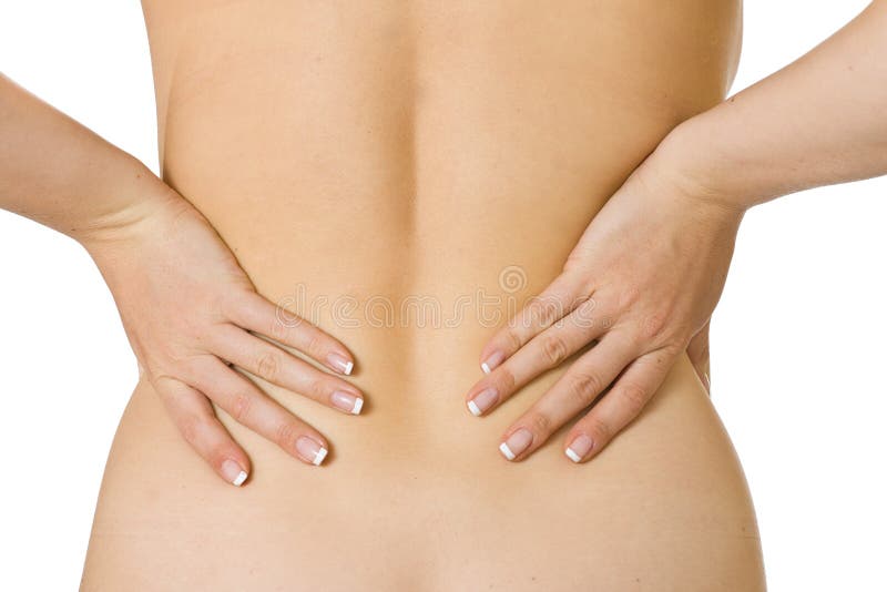 Woman with spine and back pains on white isolated background. Woman with spine and back pains on white isolated background