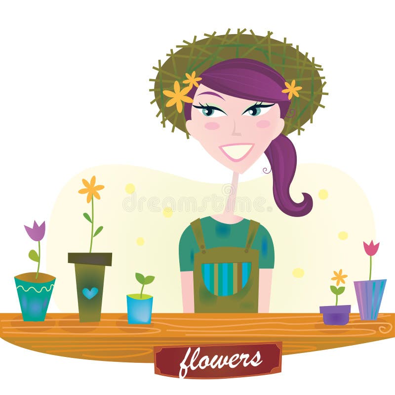Frau mit Frühlingsgartenblumen vektor abbildung Frau mit Frühlingsgartenblumen vektor abbildung