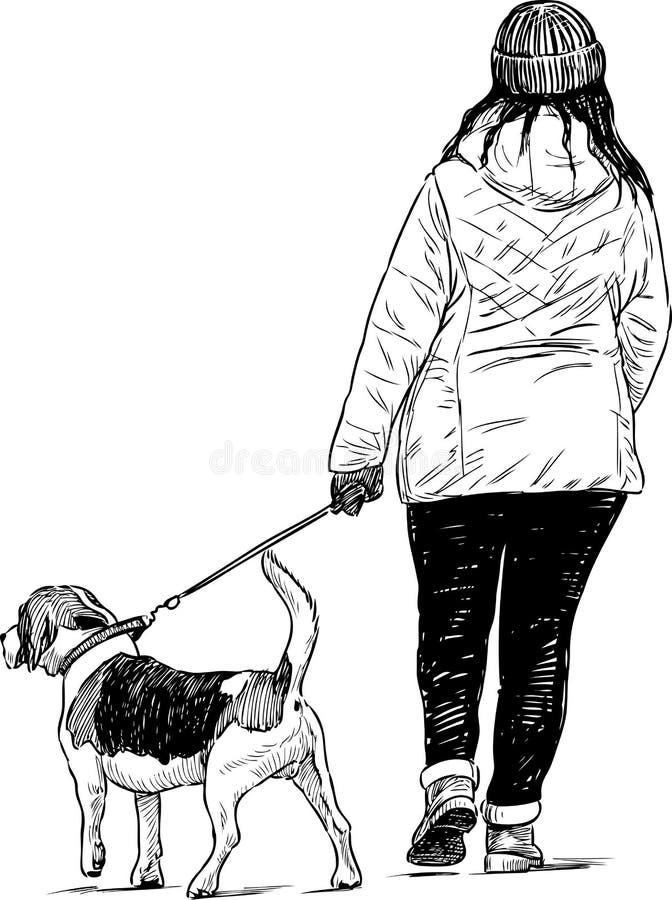 Frau Mit Ihrem Hund Auf Einem Weg Vektor Abbildung Illustration von