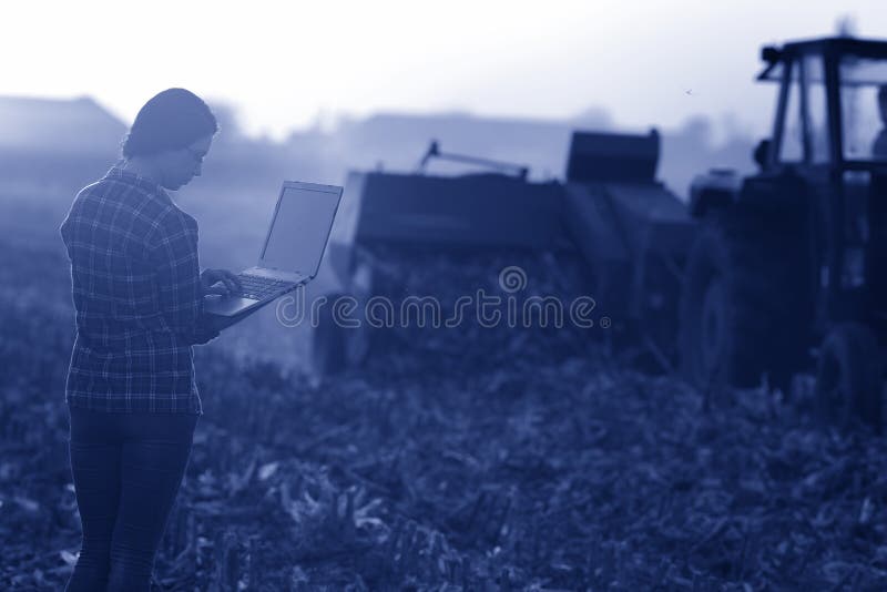 Frau mit Laptop auf dem Gebiet lizenzfreies stockbild Frau mit Laptop auf dem Gebiet lizenzfreies stockbild