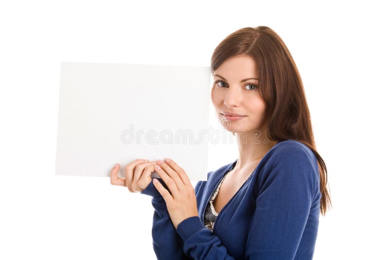Frau mit unbelegter Anmerkungskarte stockfotografie Frau mit unbelegter Anmerkungskarte stockfotografie