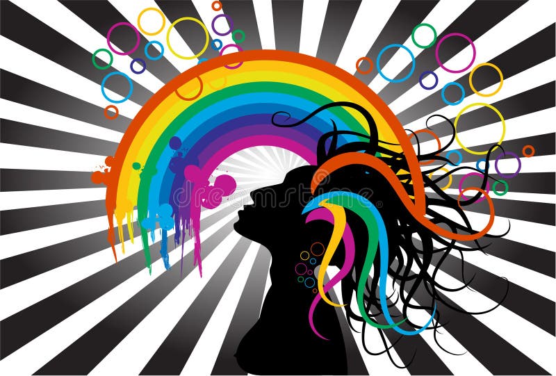 Frau und Regenbogen stock abbildung