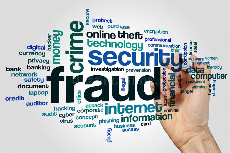 Fraud word cloud. Concept on grey background stock photos