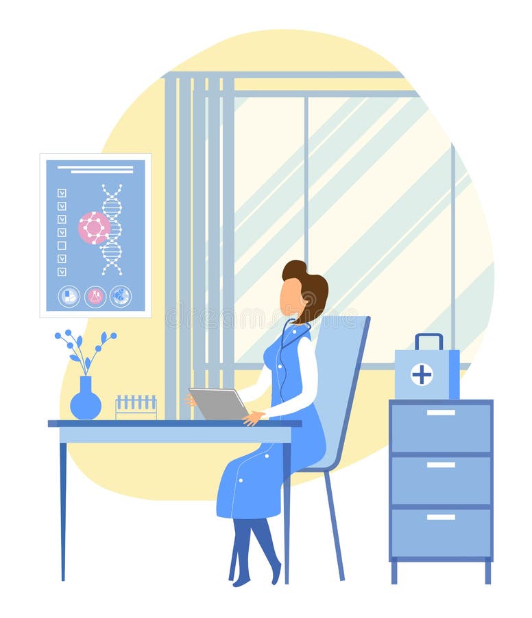 Frauen-Genetiker erforscht Patient DNA in Staffroom lizenzfreie abbildung Frauen-Genetiker erforscht Patient DNA in Staffroom lizenzfreie abbildung