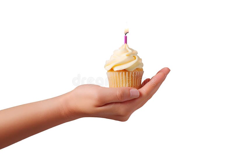 Frauen halten einen Kuchen mit einer beleuchteten Kerze auf einem transparenten Hintergrund vektor abbildung