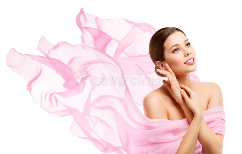 Frauen-Schönheit, glückliches vorbildliches Face Makeup, Mädchen, das weg schaut lizenzfreie stockfotos Frauen-Schönheit, glückliches vorbildliches Face Makeup, Mädchen, das weg schaut lizenzfreie stockfotos