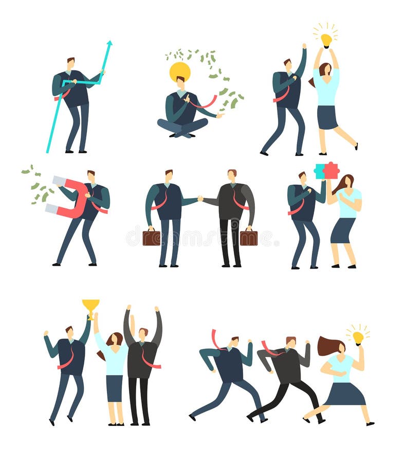 Frauen und Manngeschäftsleute, die in der verschiedenen Situation fungieren Vektorkarikaturangestellte lizenzfreie abbildung Frauen und Manngeschäftsleute, die in der verschiedenen Situation fungieren Vektorkarikaturangestellte lizenzfreie abbildung