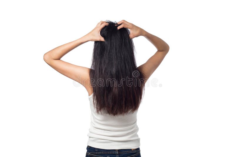 Frauen, welche die Kopfhaut juckend sein Haar itching sind lizenzfreie stockfotos Frauen, welche die Kopfhaut juckend sein Haar itching sind lizenzfreie stockfotos