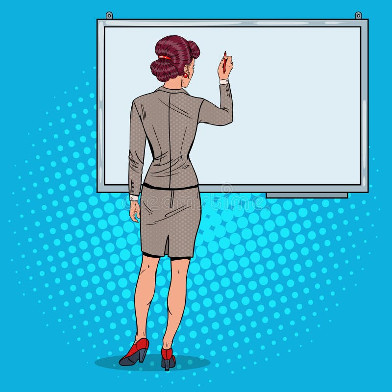 Frauen-Zeichnung auf Whiteboard 3d übertragen Pop-Arten-Illustration vektor abbildung Frauen-Zeichnung auf Whiteboard 3d übertragen Pop-Arten-Illustration vektor abbildung