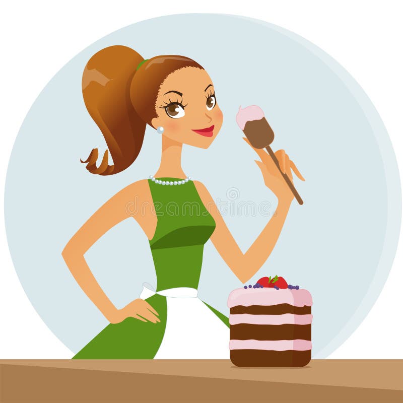 BackenFrau mit Kuchen stock abbildung. Illustration von