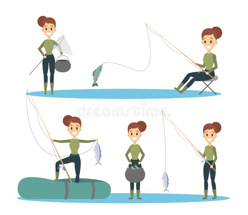 Fisherman in nature. vektor abbildung. Illustration von