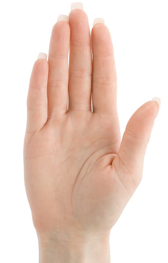 Frauenhand mit der End- oder Abstimmunggeste getrennt stockfoto