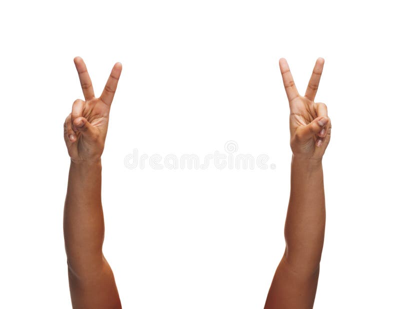 Frauenhände, die Vzeichen zeigen stockfoto Frauenhände, die Vzeichen zeigen stockfoto