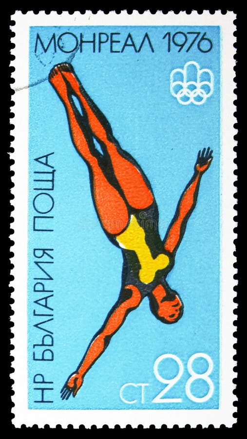 Frauentaucher, Sommer Olympics 1976, Montreal-serie, circa 1976 lizenzfreies stockbild Frauentaucher, Sommer Olympics 1976, Montreal-serie, circa 1976 lizenzfreies stockbild