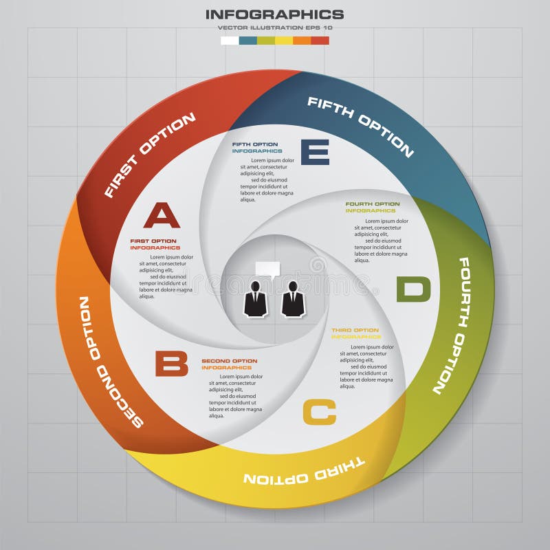 5 frecce del cerchio di vettore di punti per infographic Modello per il diagramma illustrazione di stock