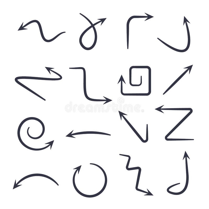 Frecce disegnate a mano Frecce disegnate a mano di vettore messe isolate su bianco illustrazione di stock Frecce disegnate a mano Frecce disegnate a mano di vettore messe isolate su bianco illustrazione di stock