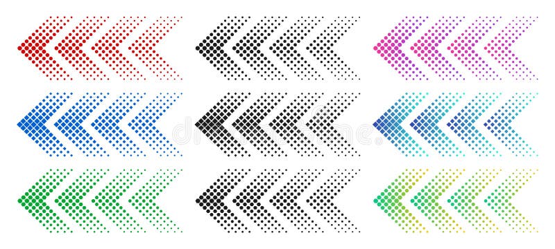 Frecce mezzitoni Freccia Web a colori con punti Simbolo colorato tratteggiato in avanti e download illustrazione di stock