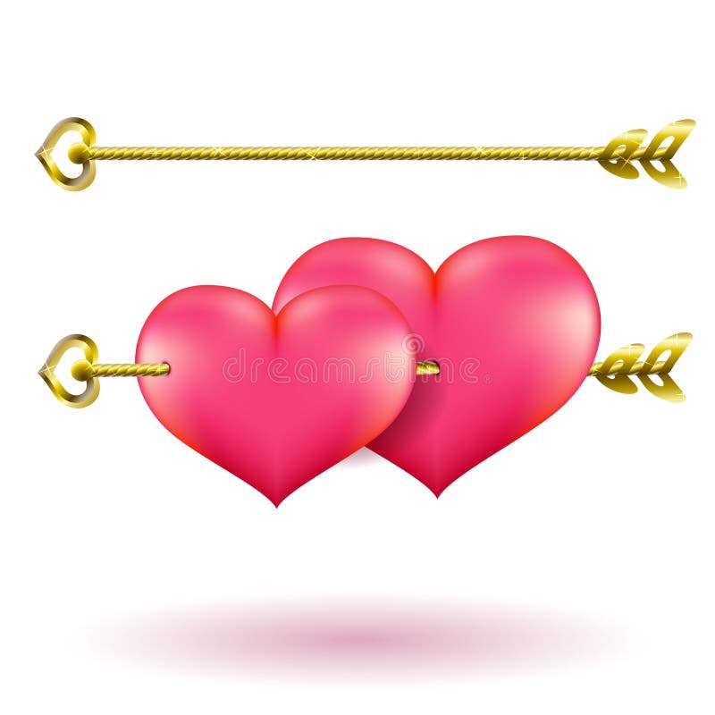 Freccia e cuori dell'oro di giorno del ` s del biglietto di S. Valentino Illustrazione di clipart di vettore illustrazione di stock Freccia e cuori dell'oro di giorno del ` s del biglietto di S. Valentino Illustrazione di clipart di vettore illustrazione di stock