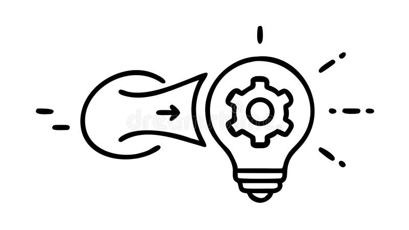 Freccia su ingranaggio a lampadina. Processo di innovazione o progettazione di un vettore di soluzione ingegneristica Generative A illustrazione vettoriale