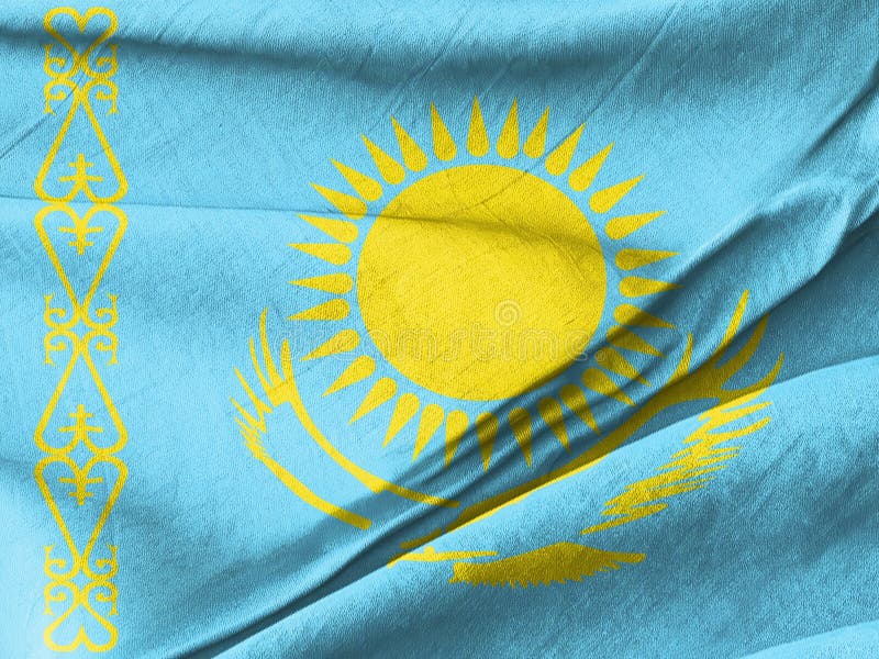 Fred Textured Blisko flagi kazachstanu z słońcem na niej Symbolizującym Narodową Tożsamość i Jedność royalty ilustracja