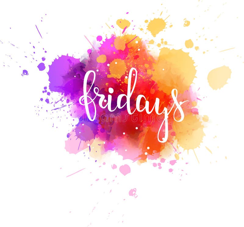 Fredagar som handlettering på vattenfärgfärgstänk stock illustrationer