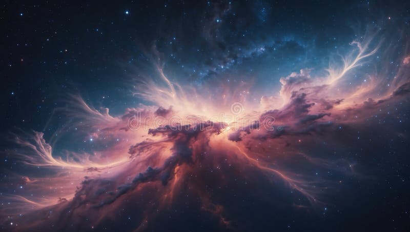 Fredlig kelestial scen av Glowing Nebula och Nattsky Sky stock illustrationer