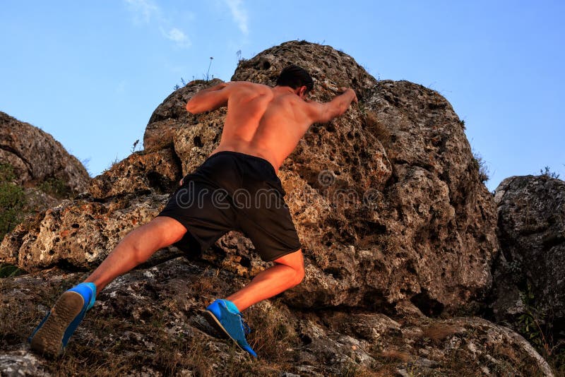 Free Climber Holding on the Cliff Stock Photo Image of grip