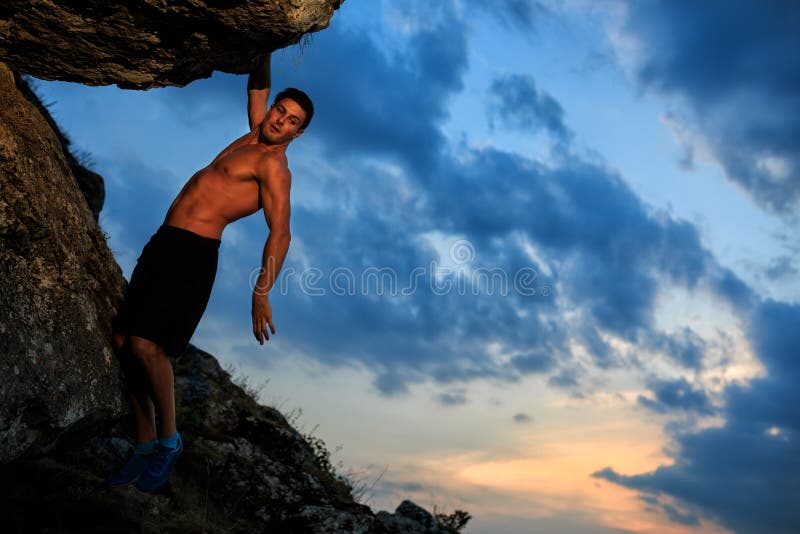 Free Climber Holding on the Cliff Stock Image Image of alpinism