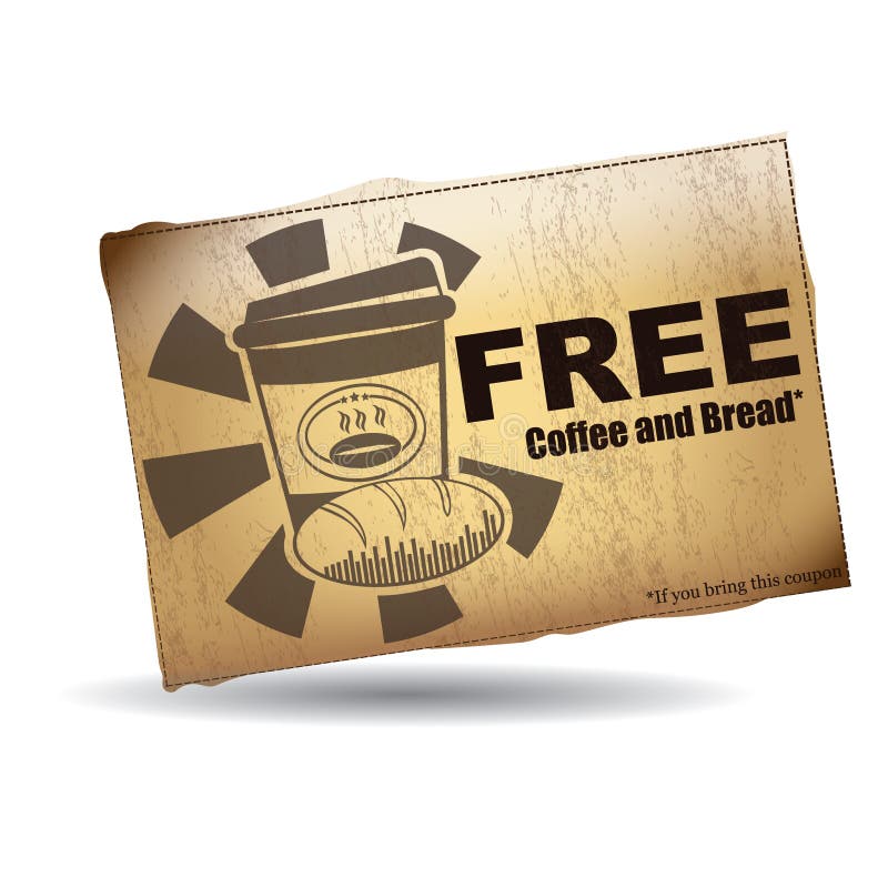 Free Coffee and Bread Coupon. Vector Illustration Decorative Design Stock Vector Illustration