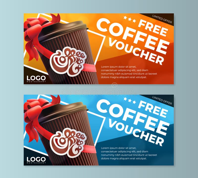 A Coffee Voucher or Discount Coupon. Vector Flat Voucher Template