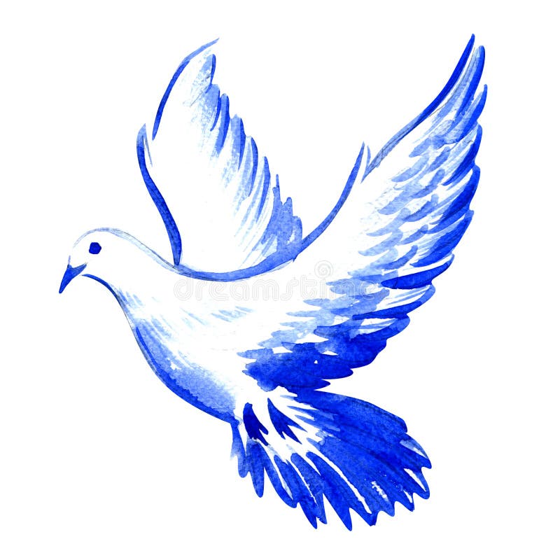 Free flying white dove isolated, watercolor illustration vector illustration