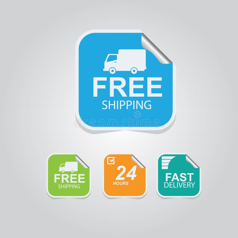 Free Shipping Stickers Set. Vector Illustration Decorative Design Stock