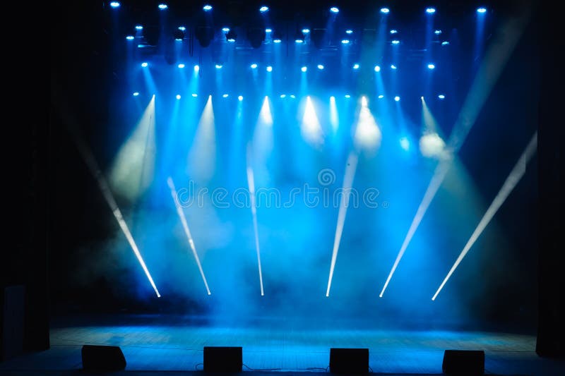 Free Stage with Lights, Lighting Devices, Colored Spotlights. Stock