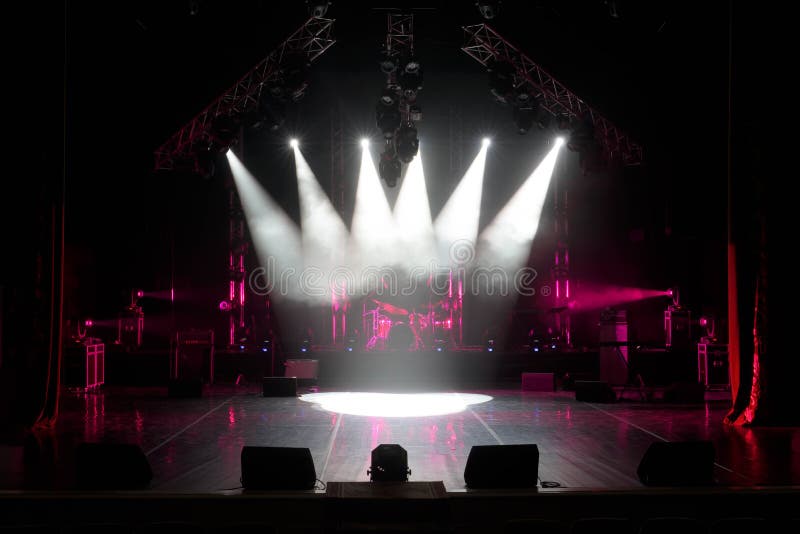 Free Stage with Lights, Lighting Devices. on a Free Srage. Stock Image