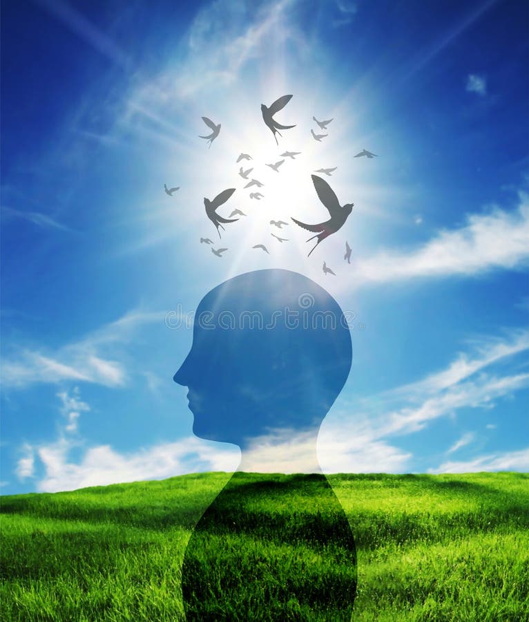 Summer blue sky with sun light,above water, man head silhouette, in front of the sun. Free thinking, nourish your mind, positive thoughts and good intentions, brain power, environment concept nature landscape wallpaper. Summer blue sky with sun light,above water, man head silhouette, in front of the sun. Free thinking, nourish your mind, positive thoughts and good intentions, brain power, environment concept nature landscape wallpaper.