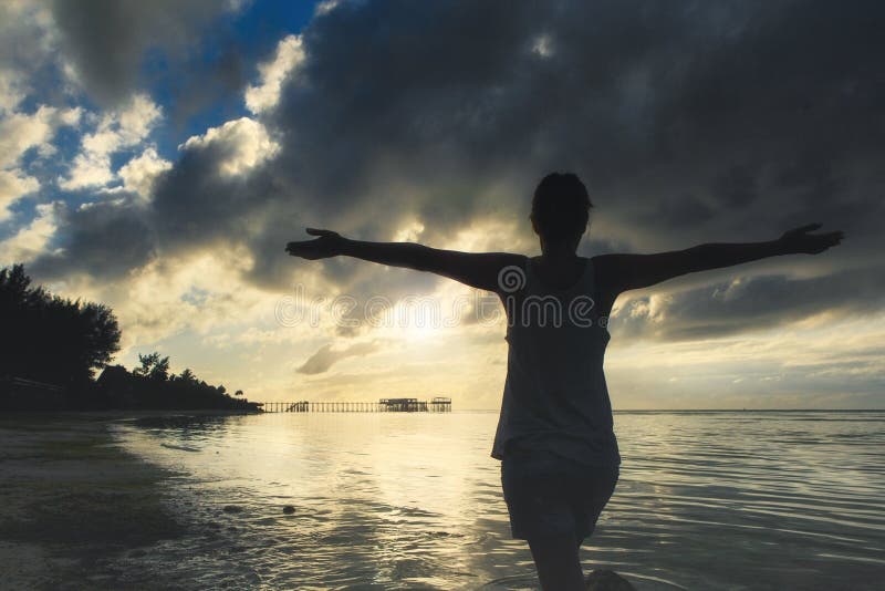 Freedom And Happiness Concept. Free Happy Woman Enjoying The Sun stock image Freedom And Happiness Concept. Free Happy Woman Enjoying The Sun stock image