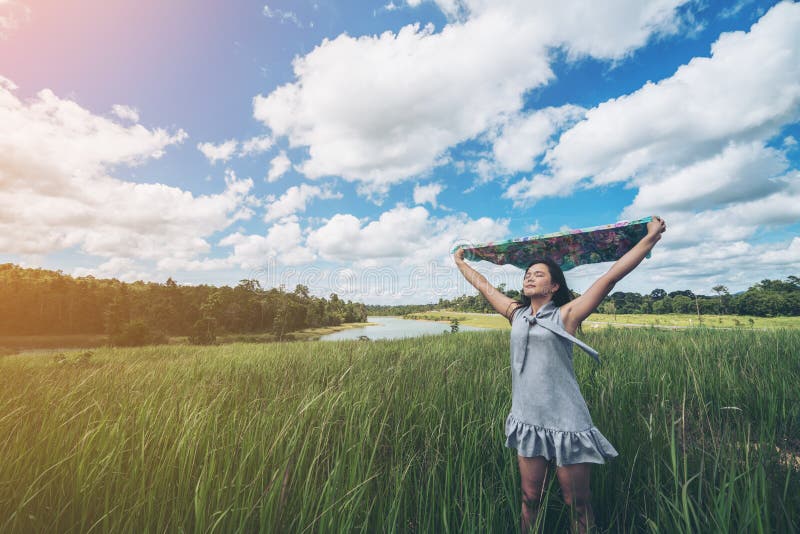 Freedom with nature. stock image. Image of female, summer 76684301