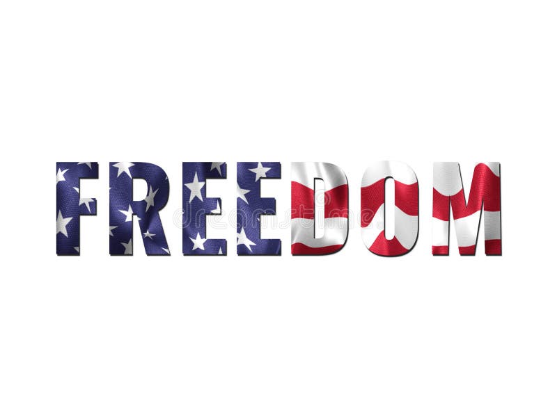 Freedom sign with US flag text mask effect. On a plain white background. Patriotic theme and concept