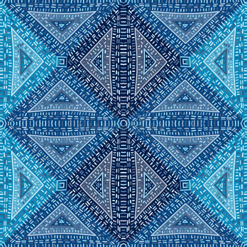 Freehand dash line mosaic seamless pattern. African embroidery ornament. Vintage boho tile. Abstract geometric ethnic wallpaper royalty free illustration