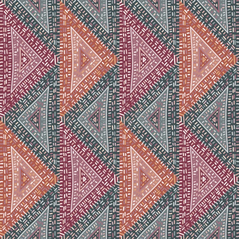 Freehand dash line mosaic seamless pattern. African embroidery ornament. Vintage boho tile. Abstract geometric ethnic wallpaper vector illustration