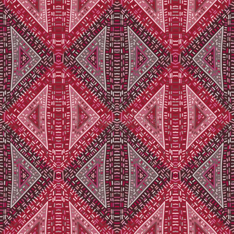 Freehand dash line mosaic seamless pattern. African embroidery ornament. Vintage boho tile. Abstract geometric ethnic wallpaper vector illustration