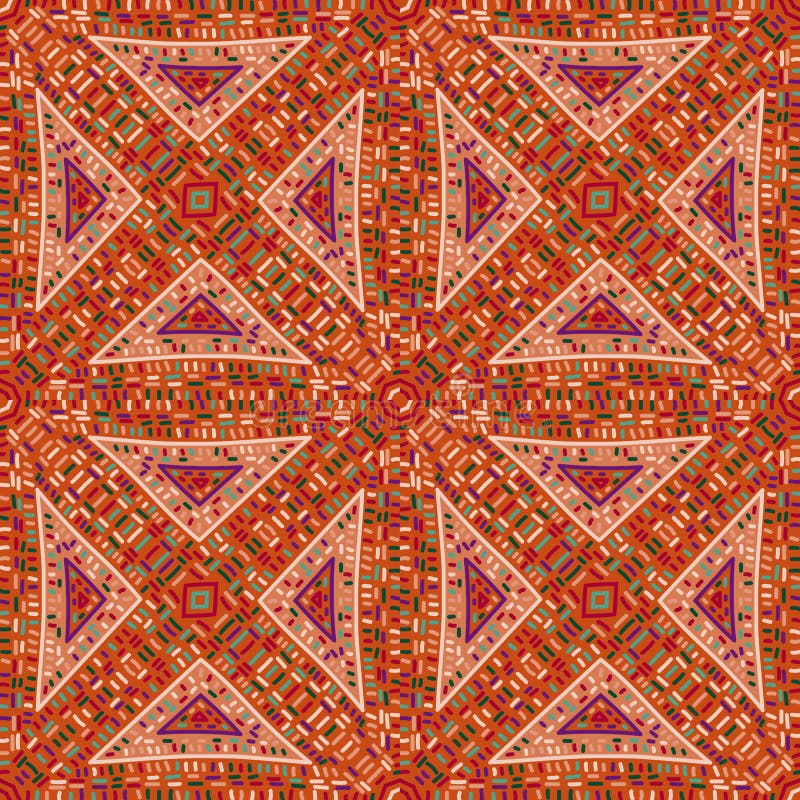 Freehand dash line mosaic seamless pattern. African embroidery ornament. Vintage boho tile. Abstract geometric ethnic wallpaper vector illustration
