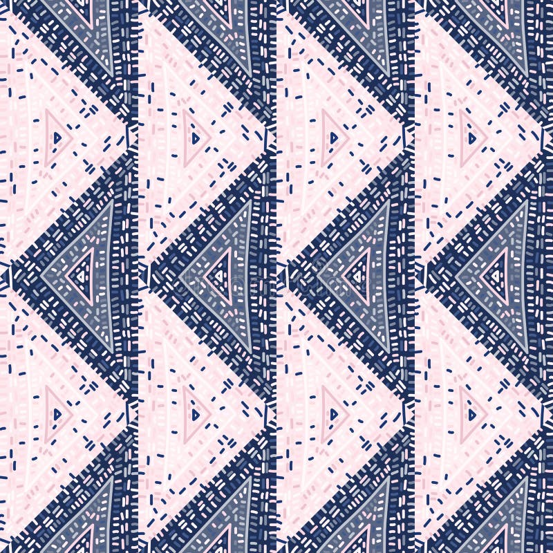 Freehand dash line mosaic seamless pattern. African embroidery ornament. Vintage boho tile. Abstract geometric ethnic wallpaper royalty free illustration