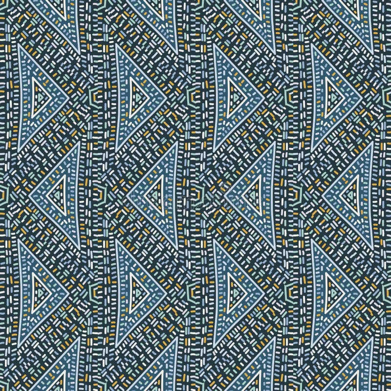 Freehand dash line mosaic seamless pattern. African embroidery ornament. Vintage boho tile. Abstract geometric ethnic wallpaper stock illustration