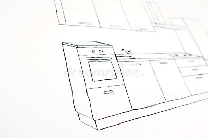 Freehand Drawing Kitchen Cupboard Stock Photo Image Of Design